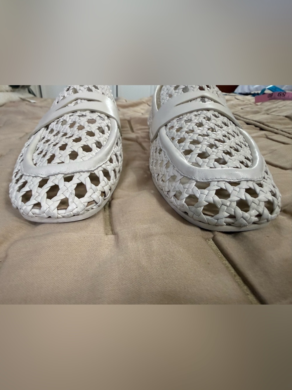 Stuart Weitzman Thea Woven Leather Penny Loafer White Size 8 - Picture 5 of 9